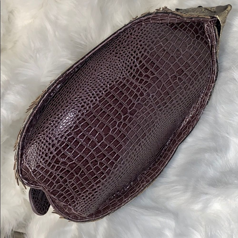 HEDGEHOG NOVELTY BAG PURPLE CROC EMBOSSED SATCHEL UNIQUE STATEMENT HANDBAG - Picture 13 of 15